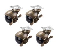 4pcs Vintage Brass Plate Casters for Furniture, Heavy Duty Iron Wheels | Dual Ball Bearings, 65 Lb Dynamic and 80 Lb Static Load Rating, Indoor Use for Shelves and Chairs
