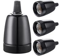 4PCs Vintage Ceramic Lamp Socket E27 Base Lamp Holder With Cord Grips, Industrial Porcelain Lamp Light Bulb Holder - Black