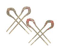 4pcs Vintage Chinese Rhinestone Peach Blossom U Shaped Hairpin | Alloy Build, Lightweight Feel, Secure Updo Styling, Bridal Headpieces for Banquets and Weddings