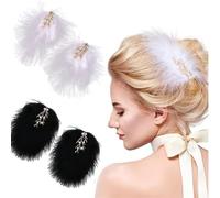 4PCS Vintage Feather Hair Clips for Women 1920s Flapper Headpiece Pearl Feather Fascinator Hair Accessories Ballet Dancing Tea Party Cosplay Costume (Black+White)