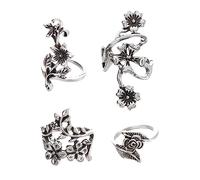4Pcs Vintage Flower Metal Rings for Women Hollowed Finger Jewelry with Creative Vine Design for