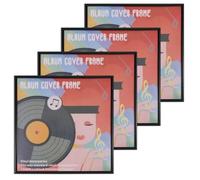 4Pcs Vinyl Record Frame for Wall and Tabletop Decor, 12.5" x 12.5" Black Music Album Frames to Display Vinyl LP Covers, Simple Style Picture Frame for Hanging Music Studio Living Room