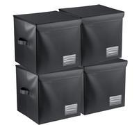 4PCS Vinyl Record Storage Box Holds 90 12-Inch Records Stackable Collapsible Records Case LP Organizer Crate with Dust-Proof Lid Portable Handle for Collecting Valuable Album