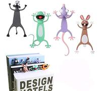 4Pcs Wacky Bookmark Palz - 3D Stereo Kawaii Cartoon Bookmark, 3D Animal Wacky Bookmarks, Cute Book Marks for More Fun Reading (Gecko+Donkey+Mouse+Rabbit)