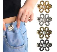 4PCS Waist Tightener Clips for Jeans and Pants, No Sewing Metal Trouser Waist Reducer with Detachable Flower Shape Design, Reusable Jeans Buttons Adjuster for Waist Cinching and Quick Size Fix