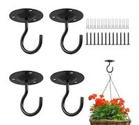 4PCS Wall Mount Ceiling Hooks, Metal Plant Bracket Iron Wall Mount Lanterns Hangers for Hanging Bird Feeders, Lanterns, Wind Chimes, Planters, Outdoor Decoration Hooks (Black)