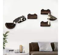 PawHut 4PCs Wall Mounted Cat Tree Cat Wall Shelves W/Scratching Post Dark Brown