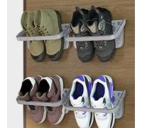 4Pcs Wall Mounted Shoes Rack, Folding Hanging Space Saver Shelf for Shoes Storage Rack, without Drilling Draining Removable Shoes Plastic for Entryway Over the Door Shoe Hangers Max Hold 10KG-4 Grey