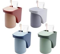 4PCS Wall-Mounted Toothbrush Holder with Suction Cup, No-Drill Bathroom Organizer for Toothbrushes and Toothpaste blue, red, green, and gray