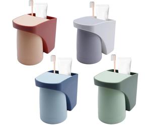 4PCS Wall-Mounted Toothbrush Holder with Suction Cup, No-Drill Bathroom Organizer for Toothbrushes and Toothpaste blue, red, green, and gray