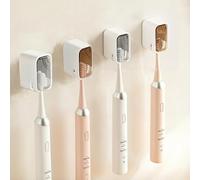 4Pcs Wall Mounted Toothbrush Holders with Cover, Self-Adhesive Bathroom Toothbrush Organizer for Electric & Manual Brushes No-Drill Tooth Brush Storage for Kids, Adults and Family