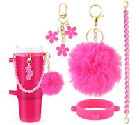 4Pcs Water Bottle Accessories for Owala Stanley Cup Accessories Set Hot Pink Water Bottle Handle Strap Decoration Charms Cute Tumbler Cup Accessories Set for Women Water Bottle Holder with Strap,