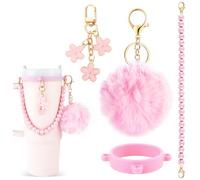 4Pcs Water Bottle Accessories for Owala Stanley Cup Accessories Set Pink Water Bottle Handle Strap Decoration Charms Cute Tumbler Cup Accessories Set for Women Water Bottle Holder Carrier with Strap,