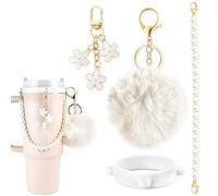 4Pcs Water Bottle Accessories for Owala Stanley Cup Accessories Set White Water Bottle Handle Strap Decoration Charms Cute Tumbler Cup Accessories Set for Women Water Bottle Holder Carrier with Strap,