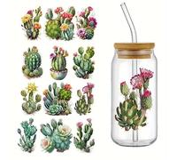 4pcs Watercolor Cactus UV DTF Cup Wraps Winter UV DTF Transfer Waterproof Sticker for Glass Cups Furniture Craft DIY Crafts，Rub on Transfer Stickers for DIY Water Bottle Laptop Decal Wood Car