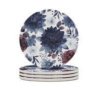4PCS Watercolor Dark Blue Pattern Coasters Non-Slip Round Drink Coasters with Ceramic Stone and Cork Base, Heat Resistant Absorbent 33.00Stone Coaster Set for Kinds of Mugs and Cups, 4 Inch