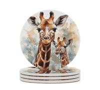 4PCS Watercolor Deer Giraffe Coasters Non-Slip Round Drink Coasters with Ceramic Stone and Cork Base, Heat Resistant Absorbent 33.00Stone Coaster Set for Kinds of Mugs and Cups, 4 Inch