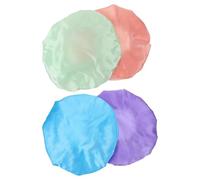 4pcs Waterproof Bathing Cap for Women Double Layer Satin EVA Hair | Breathable Smooth Finish, Stylish Female Fit, Bath Use, One Set in Rainbow Pink Sky Blue Green Purple Random Color