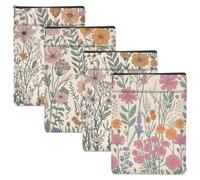 4PCS Waterproof Book Sleeve Book Pouch Protector with Zipper and Front Pocket Books Cover for Women Girl Books Lover Reader Librarian Reading Accessories Bookish Gifts, Cute Wildflower Pattern Decor