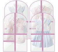 4PCS Waterproof Clothes Covers,39Inch Dance Costume Bag with Zipper Pockets Foldable Suit Protector Bags for Women,Kids Dance Costume Garment Bag Hanging Dress Bags for Storage Travel(Pink)