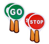 4pcs Waterproof Crossing Guard Road Stop and Go Sign With Handle - Red & Green Double Sided for Kids Teaching Traffic Safety