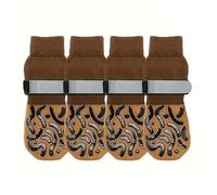 4pcs Waterproof Dog Socks Nonslip Tractions Grip Geometric Yellow Pattern for Indoor Outdoor Use Novelty Holidays Warm Socks Puppies Stockings Festives Canine Footwear for Small Breeds and Cats