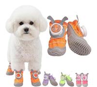4PCS Waterproof Non-Slip Dog Boots - Twist-Lock Buckle & Cute Ears for Small Breeds with Rugged Sole, Dog Boots Paw Protector, Outdoor Booties for Snow Hiking (Orange, Four yards)