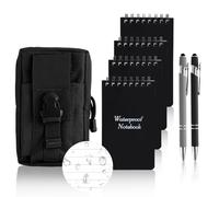 4PCS Waterproof Notebook, 1PCS Molle Pouches And 2PCS Metal Gel Pens, A7 Pocket Write in the Rain Notebooks with Spiral, 3x5in Waterproof Field Notes Notebook, Small All Weather Notepad (Black Set)