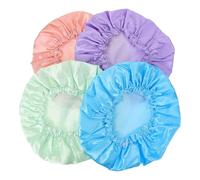 4pcs Waterproof Shower Cap for Women Satin EVA Bath Hair Cover | Lightweight, Comfortable Touch, Does Not Fade, Stylish Bath Use, One Set, Rainbow Pink, Sky Blue, Green, Purple Random Color