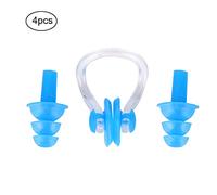 4Pcs Waterproof Soft Silicone Noise Prevention Swimming Earplugs Earmuff Nose Clips Clamp Tools (Blue)