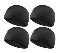 4Pcs Wave Cap for Men Silky Durags Elastic Band Wave Caps for 360 540 720 Waves Soft Breathable Satin Durag Unisex Adults Kids Skullies Beanies Hats Shower Cap Black(Black,Dark Gray)