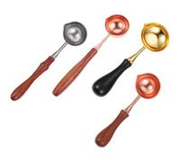 4pcs Wax Melting Spoon with Wood Handle for Wedding Planners | Copper Bowl, Burn-free Pouring, Compact Storage, for Invitation Cards, Envelopes, Office Desk Crafting