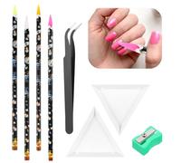 4Pcs Wax Pencil for Rhinestones Picker Tool Self Adhesive Nail Point Drill Pen Dotting Rhinestone Wax Pen for Nail Art DIY with Pencil Sharpener, Plate, Tweezers