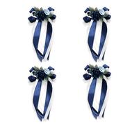 4Pcs Wedding Car Ribbon Decoration Kit, Car Wedding Decorations, Wedding Car Ribbons and Bows,Romantic Just Married Automotive Accessories(Blue)