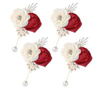 4PCS Wedding Flower Brooch Corsage with Camellia and Rose Design for Weddings Ceremonies Receptions Formal Occasion Wedding Accessory