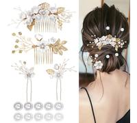 4Pcs Wedding Hair Accessories for Women, Classy Bridal Hair Pins Flower Bridesmaid Hair Accessories 10Pcs Spiral Pearl Hair Pins for Brides Bridesmaids Women Girls (White)