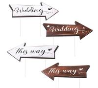 4pcs Wedding This Way Directional Signs, Wedding Direction Road Signs Arrow Signs with Stakes Wedding Yard Signs Wedding Welcome Signs for Reception Outdoor