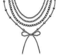 4pcs Western Navajo Pearl Stackble Necklace Jewelry For Women Beaded Chain Bow Pendant Boho Handmade Long Layered Country Concert Necklace Set, Plastic, No Gemstone
