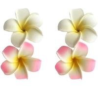 4Pcs White and Pink Hawaiian Frangipani Plumeria Foam Head Flower Clips,Bridal Wedding Party Beach HairClips Hair Accessories Clips and Barrettes(7cm)