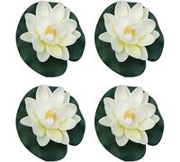 4Pcs White Artificial Floating Foam Lotus Flower with Water Lilys Pad Ornanments,Lifelikes Fake Lotus Flowers for Patio Pond Pool Fish Tank Aquarium Home Garden Special Decoration Outdoor Décor