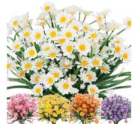 4PCS White Artificial Silk Daisy Flowers, Fake Faux Flowers for Outdoor and Indoor, Decorative Artificial Flowers in Vase, Plastic UV Resistant for Graves and Garden Home Decorating