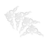 4pcs White Baroque Corner Applique with Floral Embossed Carved Details | Hard Plastic with Paintable Surface, Easy DIY Fit for Interior Remodeling and Cabinets