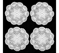 4pcs White Cotton Lace Doilies for Tables 8 Inches Round Vintage Crochet Placemats Cotton Handmade Crafts Tables Food Bulk Doily Cloth Corrugated Edge Knitted Coasters or Wedding Birthday Party Decor