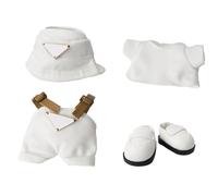 4pcs White Doll Clothes for 17cm Plush Dolls, White Set Include T-Shirt + Legging + Fisherman's Hat + Shoes for Clothes Accessories, Gifts for Girls Boys