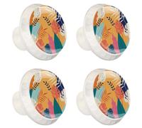 4pcs White Knobs, Clolorful Tropical Leaves Pattern Cabinet Knobs, Dresser Knobs Drawer Knobs Door Knobs Drawer Pulls Dresser Handles Bathroom Cabinet Pulls Kitchen Cabinet Hardware