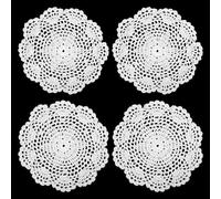 4pcs White Lace Doilies 8 Inches Round Vintage Crochet Placemats Cotton Handmade Crafts Tables Food Bulk Doily Cloth Corrugated Edge Knitted Coasters or Wedding Birthday Party Decor