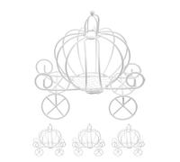4pcs White Pumpkin Carriage Candy Box, Iron Princess Decoration | Elegant Tabletop Centerpiece, Versatile Usage for Birthday Party and Anniversary, White Iron Finish
