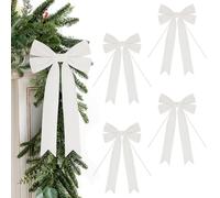 4Pcs White Velvet Bows 7.9 x 12.6 Inch Large Christmas Tree Bow with Long Tail for Holiday Festive Gift Wrapping, Wreath, Garland, Fireplace,Staircase, Door, Window, Wedding Home Decoration