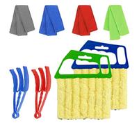 4pcs Window Venetian Blind Cleaner Duster Tool,Blind Duster for Cleaning,Microfiber 7Finger Duster Brush Dusting Cleaner Tool ，for Window Shutters Air Conditioner,with 4 Cloth Cover(Blue/Green)