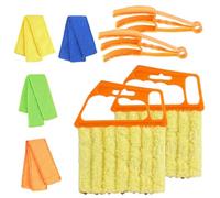 4Pcs Window Venetian Blind Cleaner Duster Tool,Blind Duster for Cleaning,Washable 7Finger Duster Brush Dusting Cleaner Tool for Window Shutters Air Conditioner Vinyl Wood Blinds,with 4 Cloth Cover